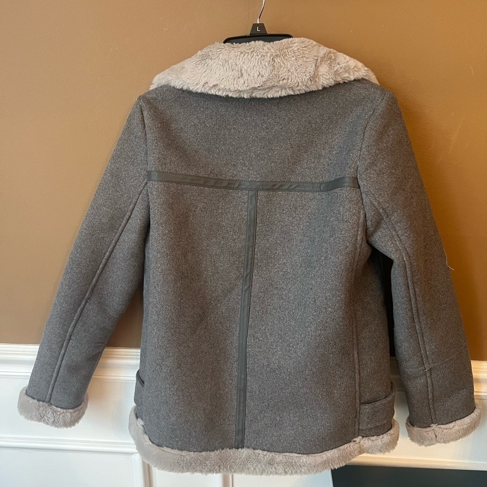 Vero Moda Aviator Jacket in Grey Wool with Faux Fur Trim Size S Brand New - Picture 9 of 11